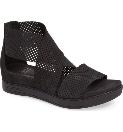 Eileen Fisher Women's Perforated Crisscross Platform Sandals In Black Perforated Leather