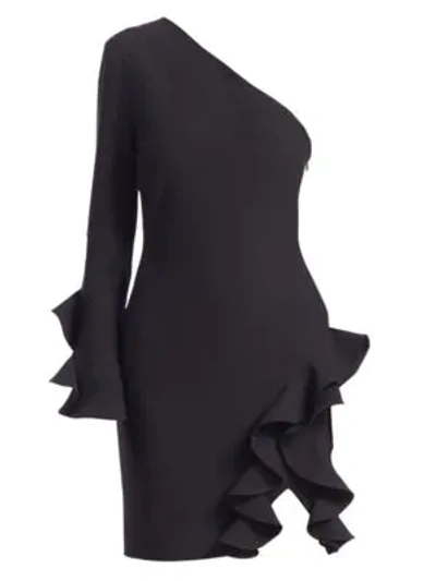 Cinq À Sept Pia One-shoulder Ruffle Dress In Black