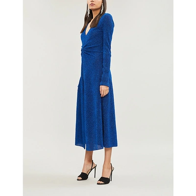 rotate birger christensen gathered metallic stretch knit midi dress Rotate Birger Christensen Number 7 Metallic Knitted Midi Dress In Met Blue