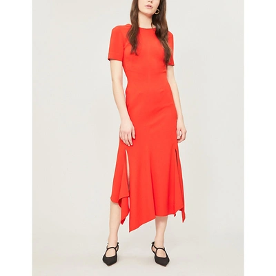 Victoria Beckham Asymmetric-hem Crepe Dress In Tomato