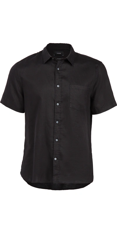 Vince Regular Fit Short Sleeve Linen Sport Shirt In Black