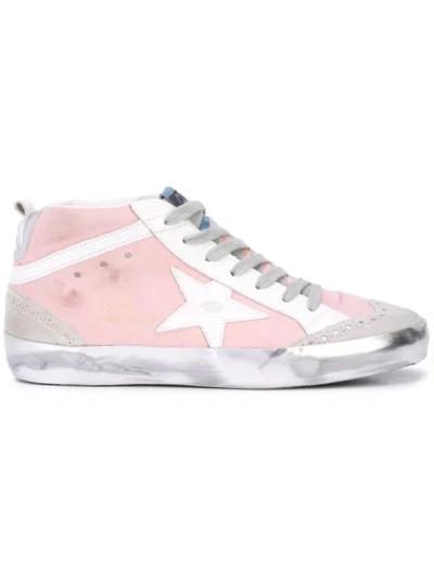 Golden Goose Mid Star Sneakers In Pink Nabuk/white Star In Grey