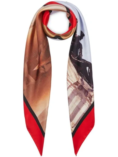 Burberry Montage Print Silk Large Square Scarf In Beige Red