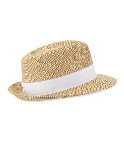 Eric Javits Squishee Classic Woven Fedora Hat In Peanut/blk Check