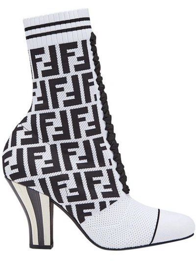 Fendi Logo Sock Lace-up Boots - White