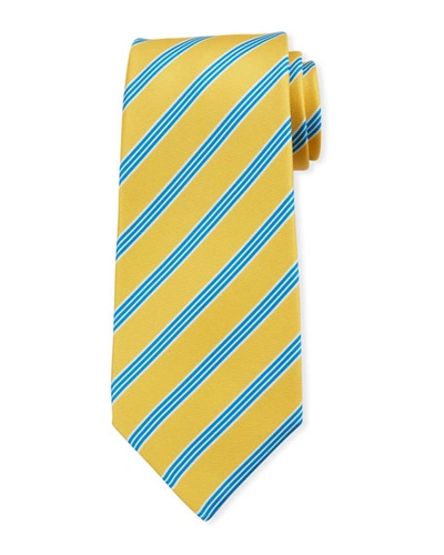 Kiton Men's Triple-stripe Silk Tie, Yellow
