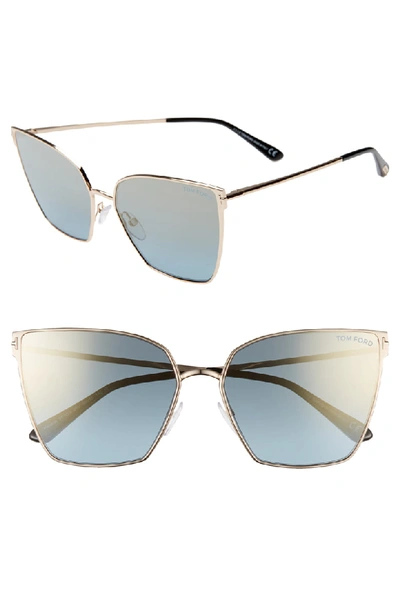 Tom Ford Women's Mirrored Cat Eye Sunglasses, 59mm In Rose Gold/ Black/ Blue W Gold