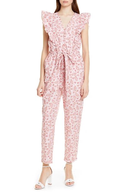 Rebecca Taylor Wave Paisley Cotton Jumpsuit In Soft Scarlet Combo