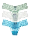 Cosabella Never Say Never Cutie Low-rise Thongs, Set Of 3 In Crystal Blue