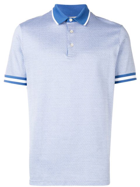 Canali Striped Trim Polo Shirt In Blue | ModeSens