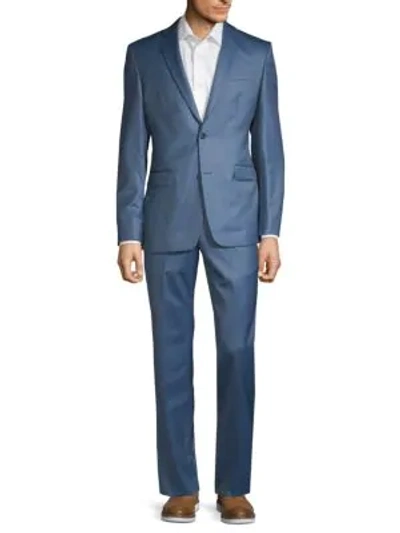 Versace Modern-fit Solid Wool Suit In Light Blue