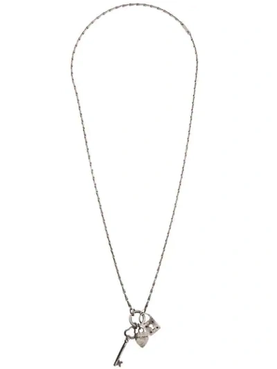 Saint Laurent Triple Charms Secret Pendant Necklace In Old Silver