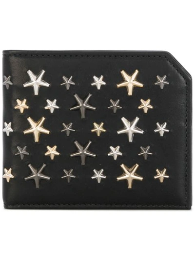 Jimmy Choo Albany Black Leather Bi-fold Wallet With Metallic Mix Stars