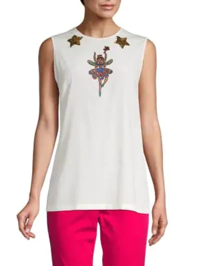 Dolce & Gabbana Appliquéd Stretch-silk Crepe De Chine Top In White