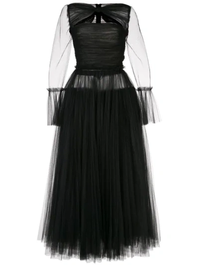Khaite Jean Cutout Ruched Tulle Gown In Black