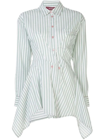 Sies Marjan Ainsley Striped Peplum Cotton-blend Shirt In Green