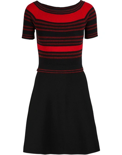 Red Valentino Striped Cotton Dress In Nero/fiamma
