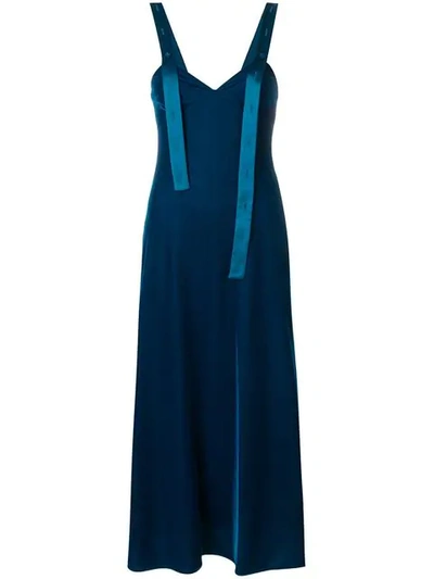 Off-white Asymmetric Shoulder Strip Dress In Blue