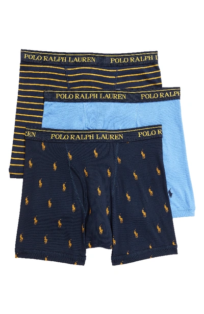 Polo Ralph Lauren Classic Fit With Wicking Boxer Briefs - 3 Pack In Navy/ Gold/ Blue/ Navy