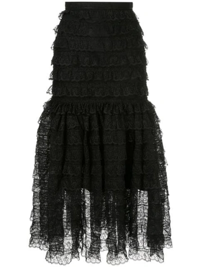 Bambah Victorian Lace Midi Skirt In Black
