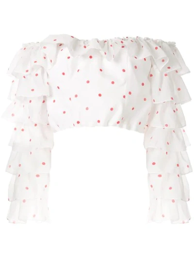 Bambah Polka Ruffle Cropped Blouse In White