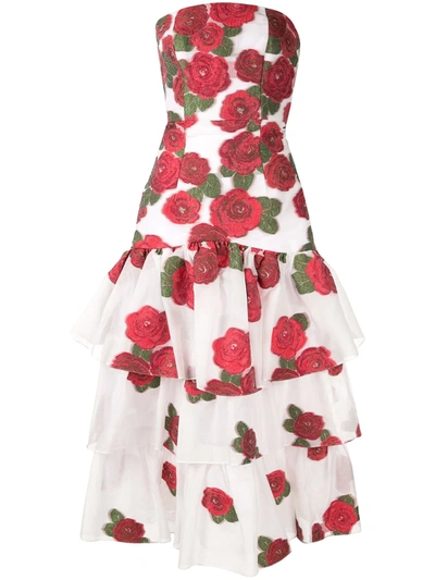 Bambah Roses Ruffle Dress In White