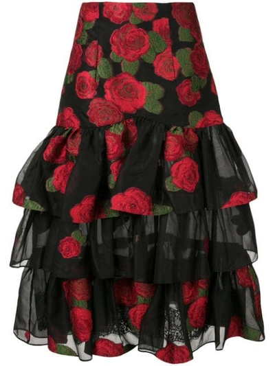 Bambah Roses Ruffle Skirt In Black