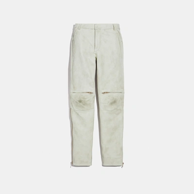 Coach Leather Moto Pants In Dirty White