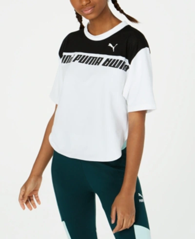 Puma Drycell Colorblocked Cropped T-shirt In  White/black