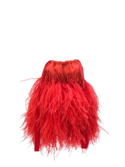 Attico Feathers Mini Bag In Red