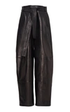 Sally Lapointe Belted Leather Wide-leg Pants In Black