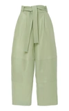 Sally Lapointe Belted Leather Wide-leg Pants In Green