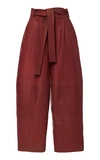 Sally Lapointe Belted Leather Wide-leg Pants In Burgundy