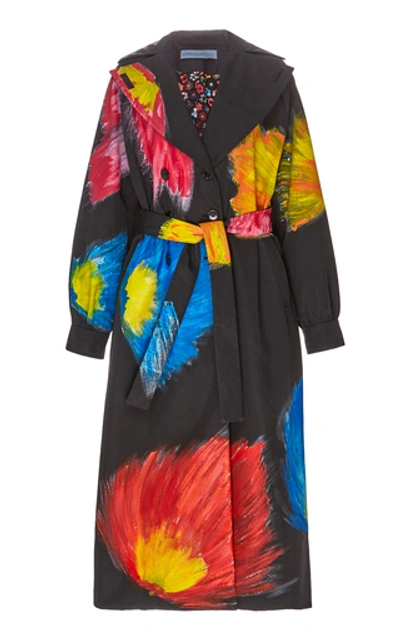 Jonathan Cohen Hand Painted Cotton Trench Coat In Black