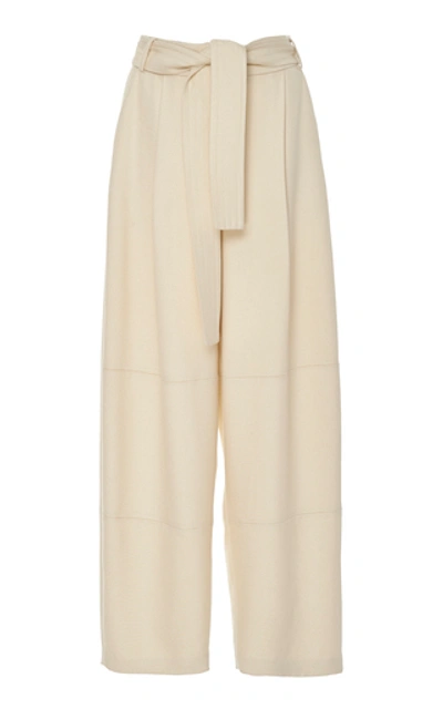 Sally Lapointe Belted Twill Wide-leg Pants In White