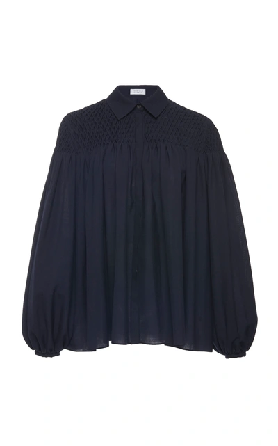 Gabriela Hearst Carmen Wool And Cashmere Smocked Blouse In Navy