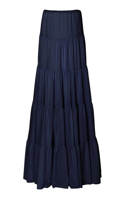 Gabriela Hearst Mariela Wool And Cashmere Blend Tiered Maxi Skirt In Navy