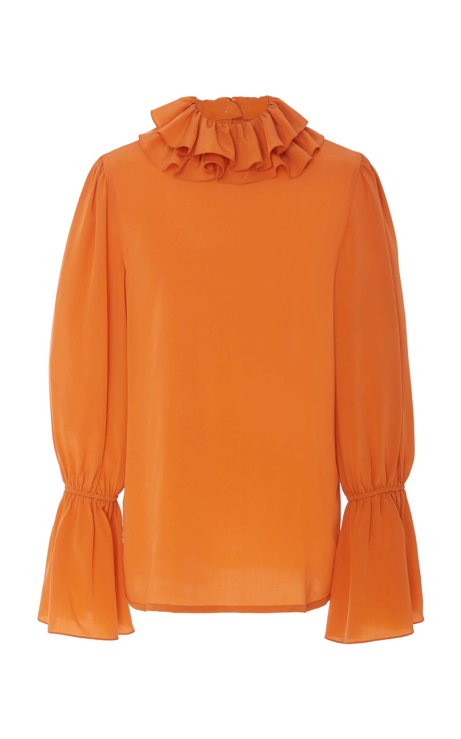 Tory Burch Ruffled Silk Blouse In Orange | ModeSens