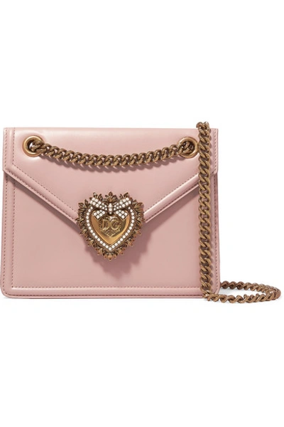 Dolce & Gabbana Devotion Mini Embellished Leather Shoulder Bag In Pastel Pink