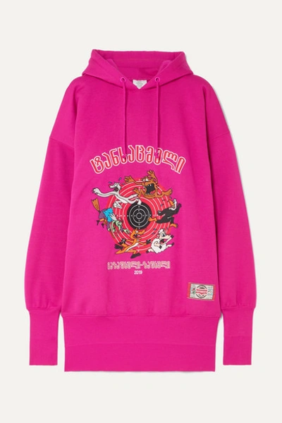 Vetements Cartoon Oversized Embroidered Jersey Hoodie In Pink