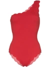 Marysia Santa Barbara One-shoulder Scalloped Stretch-crepe Swimsuit In Red
