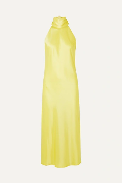 Galvan Sienna Satin Halterneck Midi Dress In Yellow