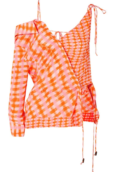 Altuzarra Nola Asymmetric Checked Silk-georgette Blouse In Orange