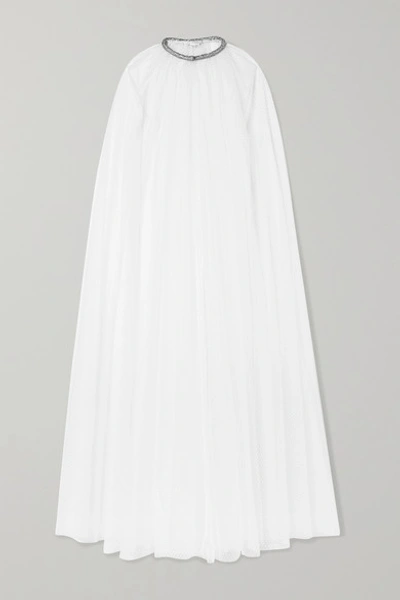 Monique Lhuillier Brie Crystal-embellished Swiss-dot Tulle Cape In White