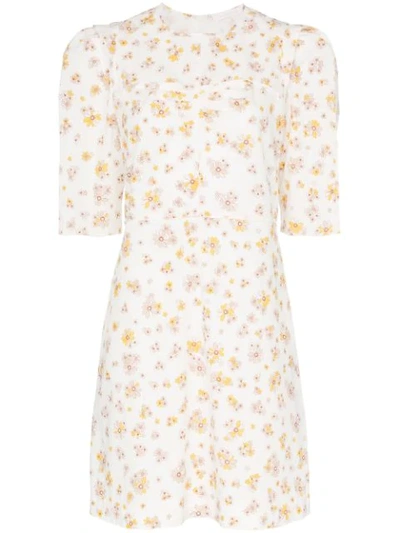 See By Chloé Puff-sleeved Floral-print Cotton Mini Dress In Multicolour White