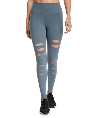 Alo Yoga Ripped Warrior Performance Leggings In Blue