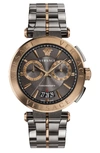 Versace Aion Chronograph Bracelet Watch, Silver In Gunmetal/ Black/ Bronze