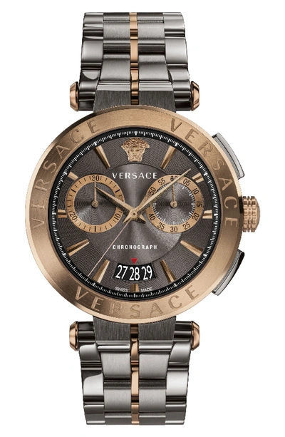 Versace Aion Chronograph Bracelet Watch, Silver In Gunmetal/ Black/ Bronze