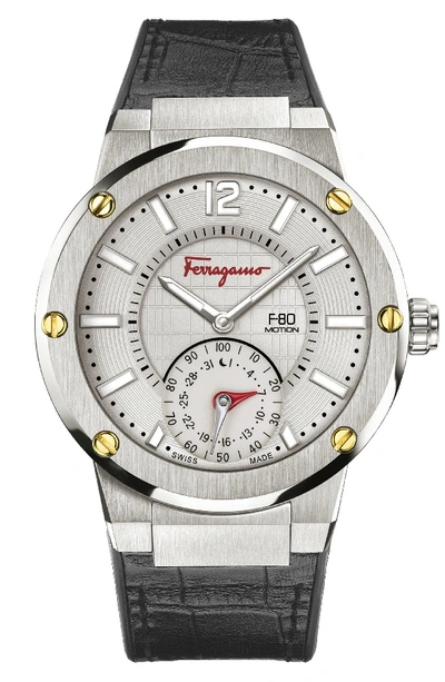 Ferragamo 'f-80 Motion' Leather Strap Smart Watch, 44mm In Black/ Grey/ Silver