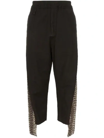 By Walid Burt Embroidered-panel Linen Trousers In Black